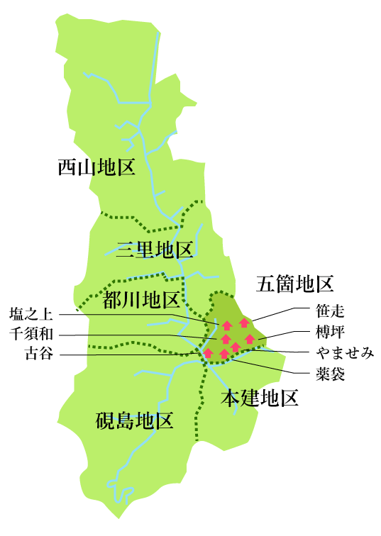 五箇地区の地図